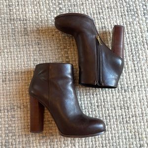 Brown Leather Heeled Bootie - 7 1/2